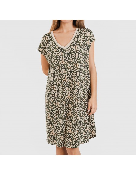 Vestito corto manica ampia crêpe Milina verde militare