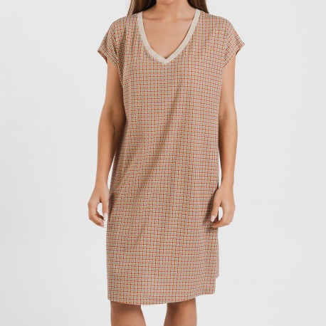 Vestito corto manica ampia crêpe Tamila rame