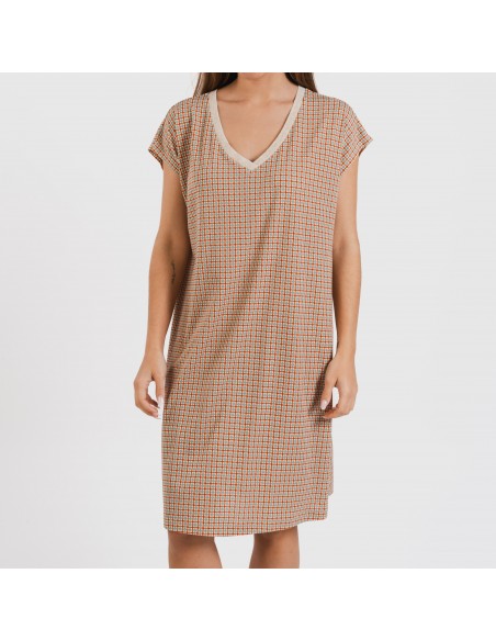 Vestito corto manica ampia crêpe Tamila rame