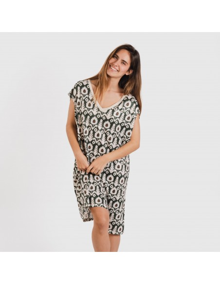 Vestito corto manica ampia soft Raia verde militare Vestito corto manica ampia soft Raia verde militare