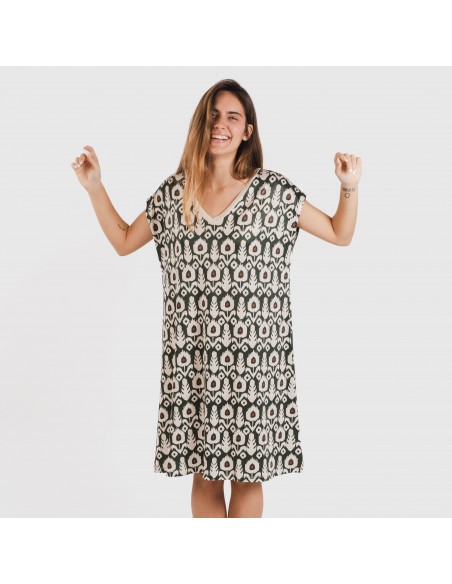 Vestito corto manica ampia soft Raia verde militare Vestito corto manica ampia soft Raia verde militare