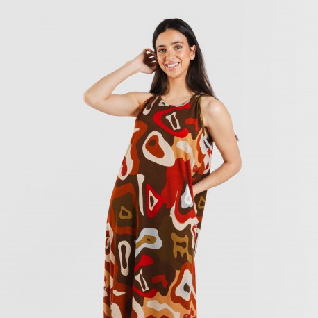 Vestito lungo con spalline crêpe Edurne rame