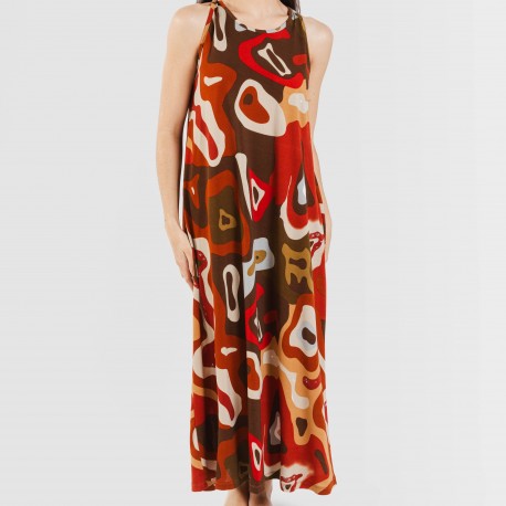 Vestito lungo con spalline crêpe Edurne rame