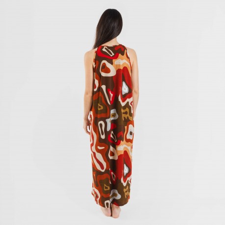 Vestito lungo con spalline crêpe Edurne rame