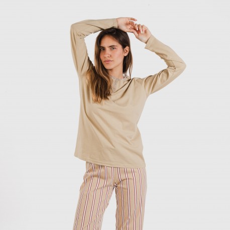 Pigiama lungo cotone Raya Ico beige pigiami-lunghi-donna