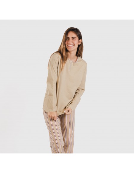 Pigiama lungo cotone Raya Ico beige pigiami-lunghi-donna