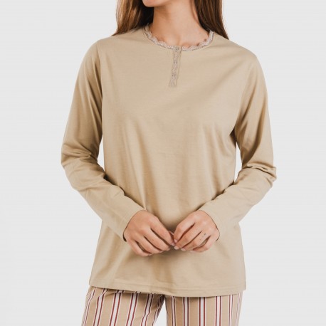 Pigiama lungo cotone Raya Ico beige