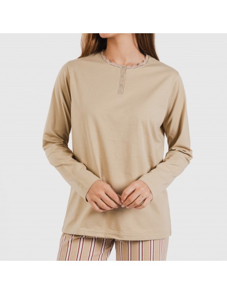 Pigiama lungo cotone Raya Ico beige Pigiama lungo cotone Raya Ico beige
