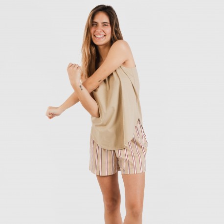 Pigiama corto canotta cotone Raya Ico beige