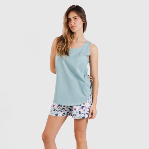 Pigiama corto canotta cotone Maura verde acqua 2