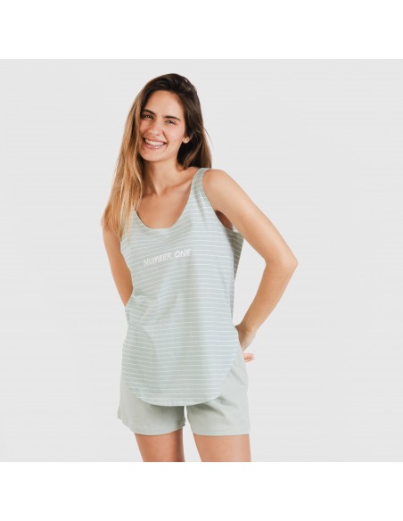 Pigiama corto canotta cotone Denis verde tiffany Pigiama corto canotta cotone Denis verde tiffany