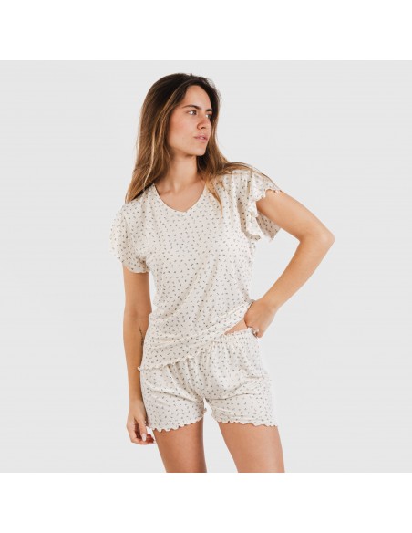 Pigiama corto mezza manica soft Iris bianco antico
