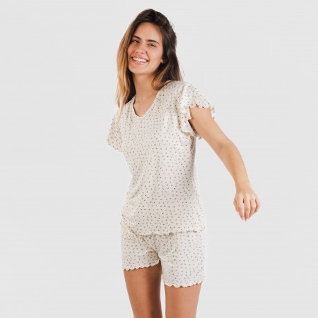 Pigiama corto mezza manica soft Iris bianco antico