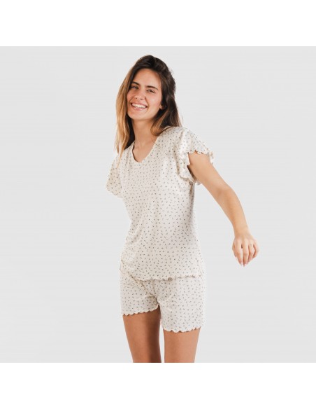 Pigiama corto mezza manica soft Iris bianco antico