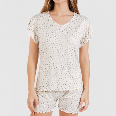 Pigiama corto mezza manica soft Iris bianco antico