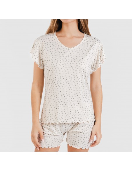 Pigiama corto mezza manica soft Iris bianco antico