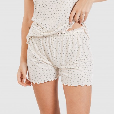 Pigiama corto mezza manica soft Iris bianco antico