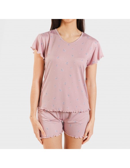 Pigiama corto mezza manica soft Melanie malva