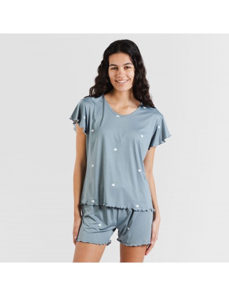 Pigiama corto mezza manica soft Hearts indaco Pigiama corto mezza manica soft Hearts indaco