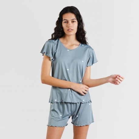 Pigiama corto mezza manica soft Hearts indaco