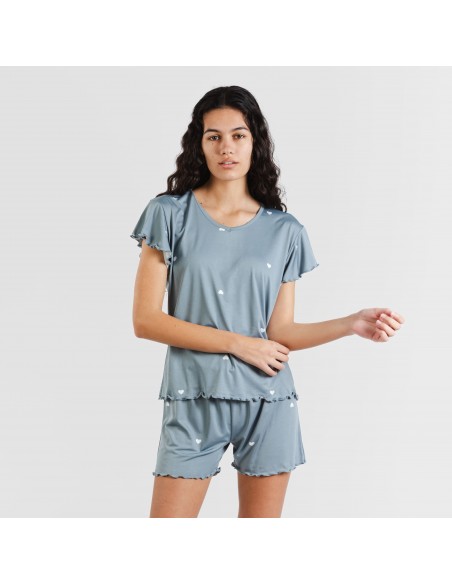 Pigiama corto mezza manica soft Hearts indaco Pigiama corto mezza manica soft Hearts indaco