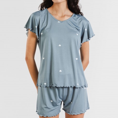Pigiama corto mezza manica soft Hearts indaco
