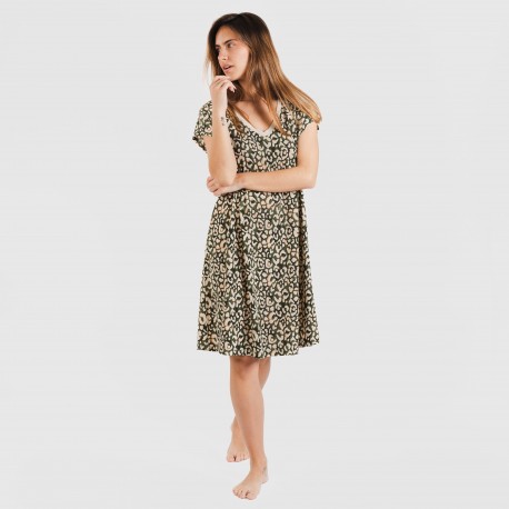 Vestito corto manica ampia crêpe Milina verde militare