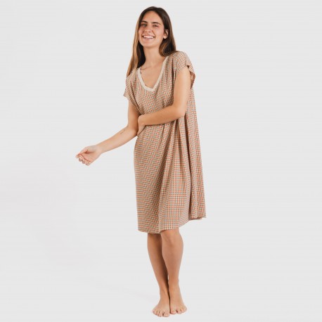 Vestito corto manica ampia crêpe Tamila rame