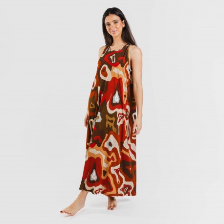 Vestito lungo con spalline crêpe Edurne rame