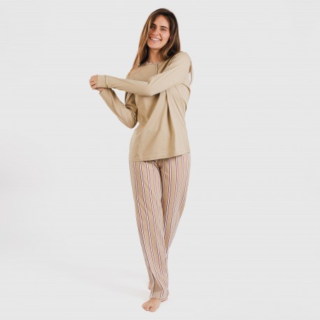 Pigiama lungo cotone Raya Ico beige