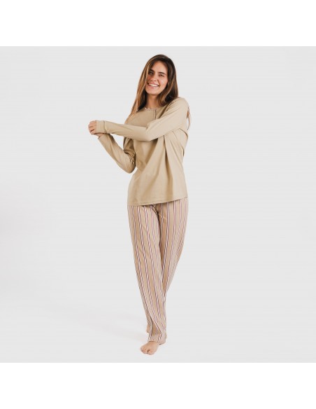 Pigiama lungo cotone Raya Ico beige pigiami-lunghi-donna