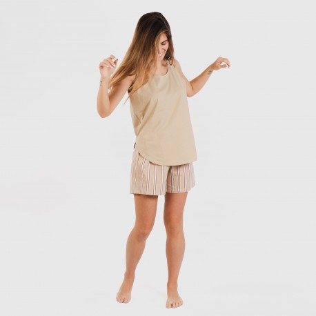 Pigiama corto canotta cotone Raya Ico beige