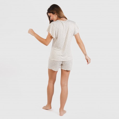 Pigiama corto mezza manica soft Iris bianco antico