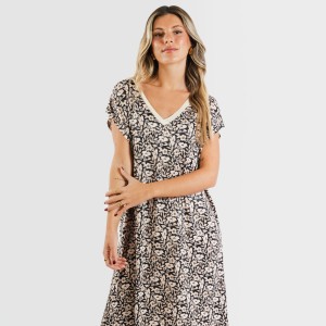 Vestito corto manica ampia soft Paterna marrone - nero