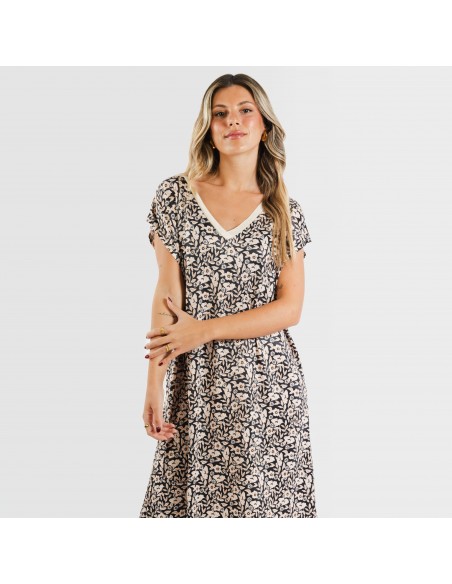 Vestito corto manica ampia soft Paterna marrone - nero