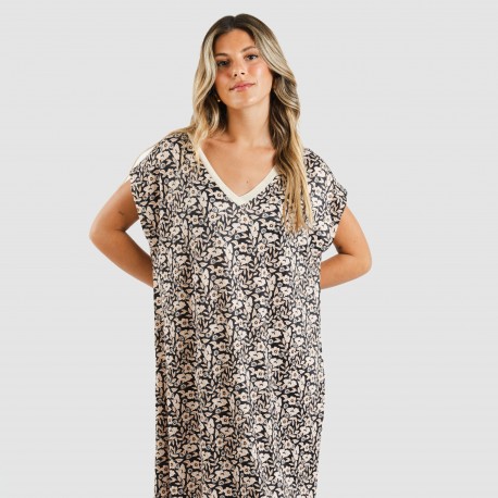 Vestito corto manica ampia soft Paterna marrone - nero