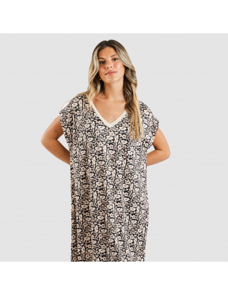 Vestito corto manica ampia soft Paterna marrone - nero