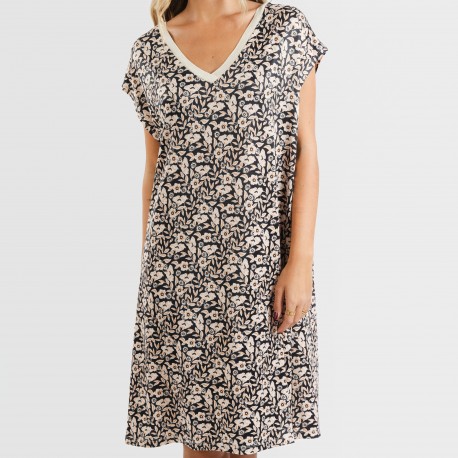 Vestito corto manica ampia soft Paterna marrone - nero