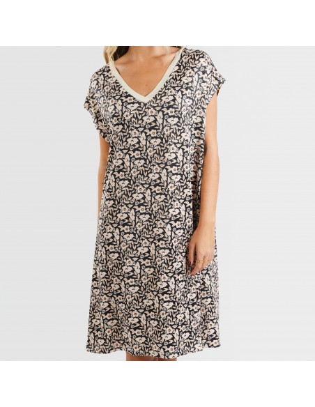 Vestito corto manica ampia soft Paterna marrone - nero