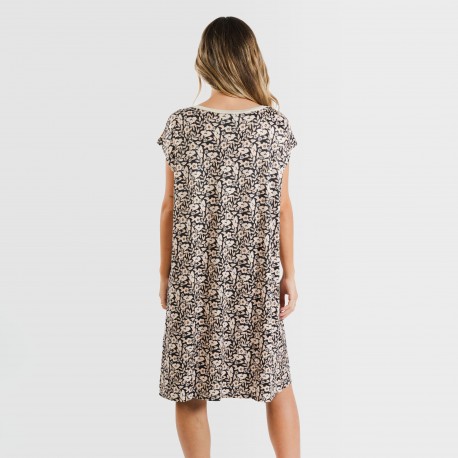 Vestito corto manica ampia soft Paterna marrone - nero