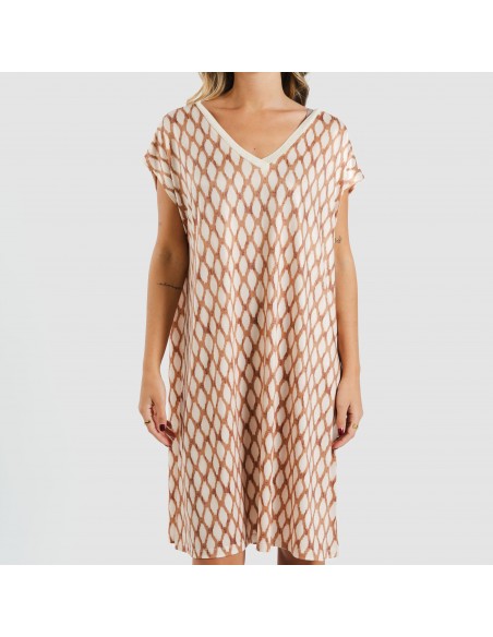 Vestito corto manica ampia soft Orlando beige Vestito corto manica ampia soft Orlando beige