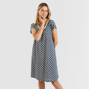 Vestito corto manica ampia crêpe Ohio blu navy
