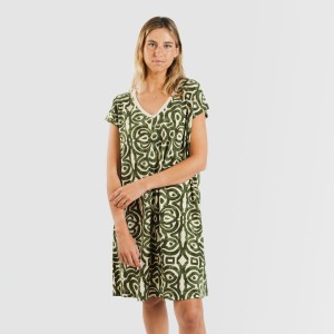Vestito corto manica ampia crêpe Premura verde militare