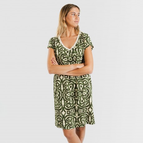Vestito corto manica ampia crêpe Premura verde militare