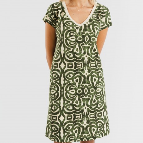 Vestito corto manica ampia crêpe Premura verde militare