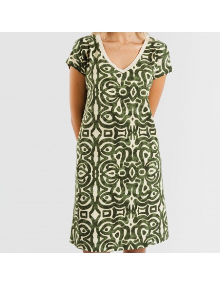 Vestito corto manica ampia crêpe Premura verde militare Vestito corto manica ampia crêpe Premura verde militare