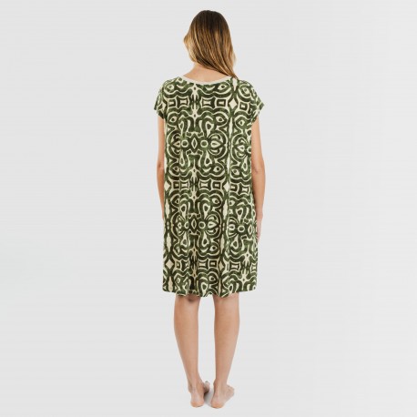 Vestito corto manica ampia crêpe Premura verde militare