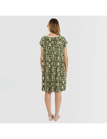 Vestito corto manica ampia crêpe Premura verde militare Vestito corto manica ampia crêpe Premura verde militare