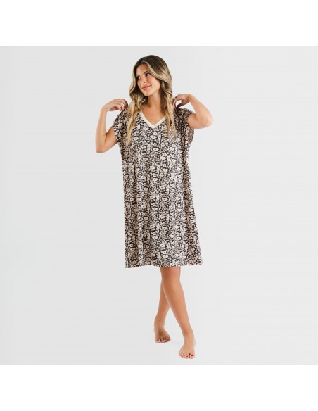 Vestito corto manica ampia soft Paterna marrone - nero