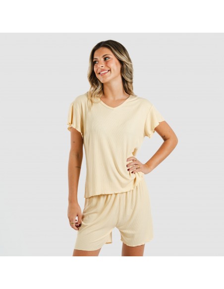 Pigiama corto mezza manica a costine viscosa